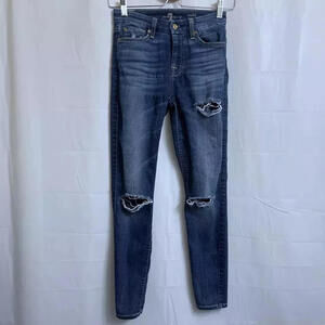 7 For All Mankind Distressed Ankle Jeans Women's Size 23 Blue 26 1/2" Inseam